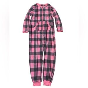 Secret Treasures Cozy Plaid Onesie Pajamas | Pink & Gray L (12-14)
